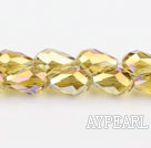 Manmade Crystal Beads, Yellow, 10*15mm plating color, straight hole, drop shape, Sold per 29.53-inch strand