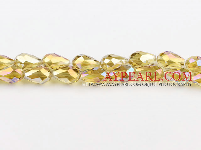 Manmade Crystal Beads, Yellow, 10*15mm plating color, straight hole, drop shape, Sold per 29.53-inch strand