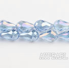 Manmade Crystal Beads, Light Blue, 10*15mm plating color, straight hole, drop shape, Sold per 29.53-inch strand