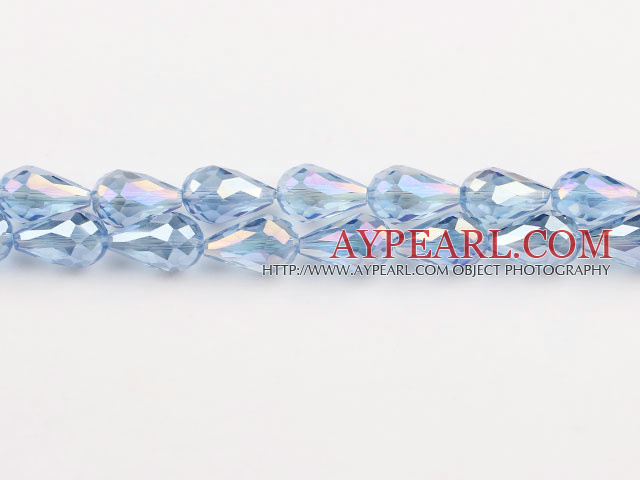 Manmade Crystal Beads, Light Blue, 10*15mm plating color, straight hole, drop shape, Sold per 29.53-inch strand