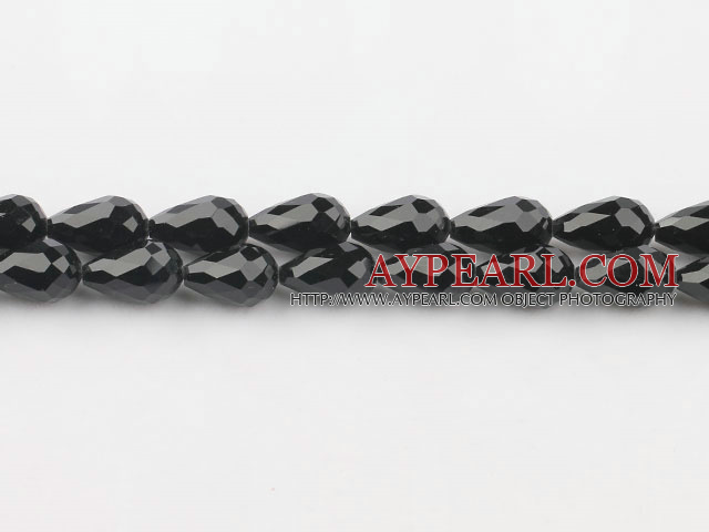 Manmade Crystal Beads, Black, 10*16mm straight hole, drop shape, Sold per 31.5-inch strand