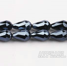 Manmade Crystal Beads, Black, 10*16mm straight hole, drop shape, Sold per 29.53-inch strand