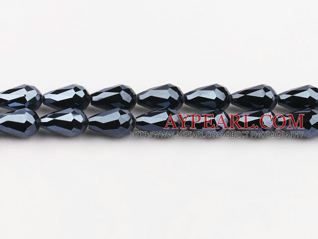 Manmade Crystal Beads, Black, 10*16mm straight hole, drop shape, Sold per 29.53-inch strand