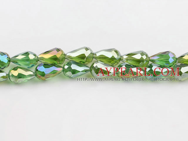 Manmade Crystal Beads, Olive Green, 10*16mm plating color, straight hole, drop shape, Sold per 29.92-inch strand