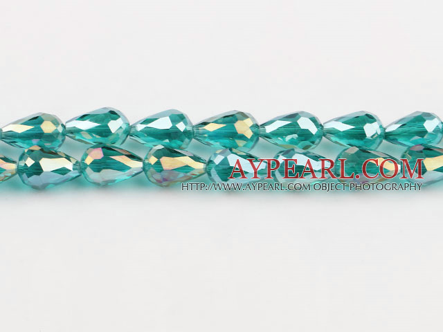 Manmade Crystal Beads, Peacock Green, 10*16mm plating color, straight hole, drop shape, Sold per 29.92-inch strand
