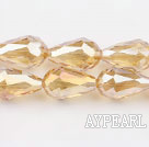 Manmade Crystal Beads, Gold Champagne Color, 10*16mm plating color, straight hole, drop shape, Sold per 29.92-inch strand
