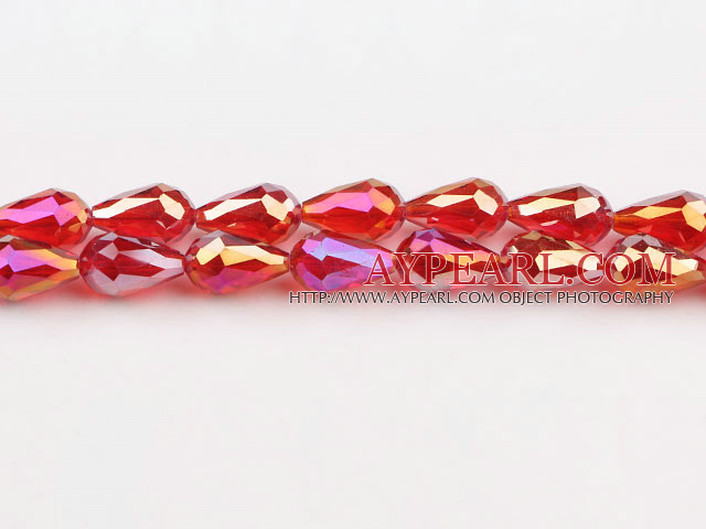 Manmade Crystal Beads, Red, 10*16mm plating color, straight hole, drop shape, Sold per 29.92-inch strand