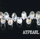 Manmade Crystal Beads, White, 6*12mm partial hole, drop shape, 16.1-inch strand