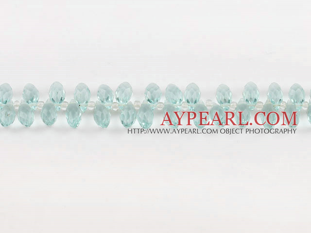 Manmade Crystal Beads, Light Green, 6*12mm partial hole, drop shape, 16.1-inch strand