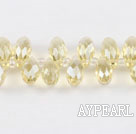 Manmade Crystal Beads, Light Yellow, 6*12mm partial hole, drop shape, 16.1-inch strand