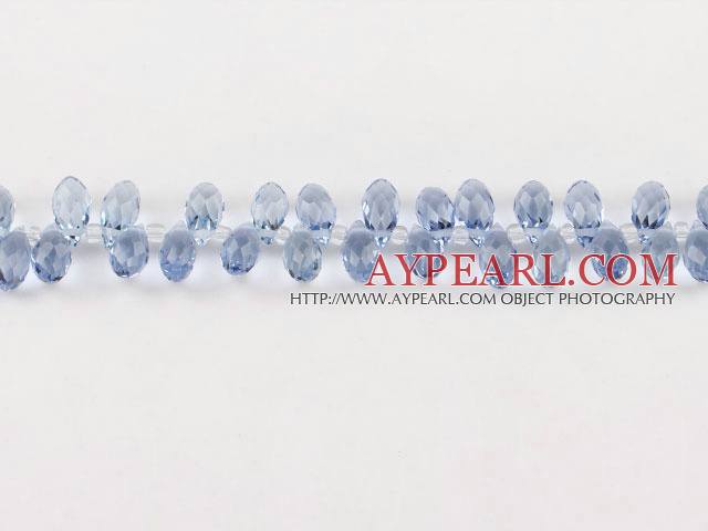 Manmade Crystal Beads, Light Blue, 6*12mm partial hole, drop shape, 16.1-inch strand