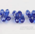 Manmade Crystal Beads, Sapphire Blue, 6*12mm partial hole, drop shape, 16.1-inch strand