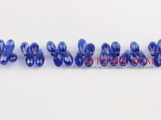 Manmade Crystal Beads, Sapphire Blue, 6*12mm partial hole, drop shape, 16.1-inch strand