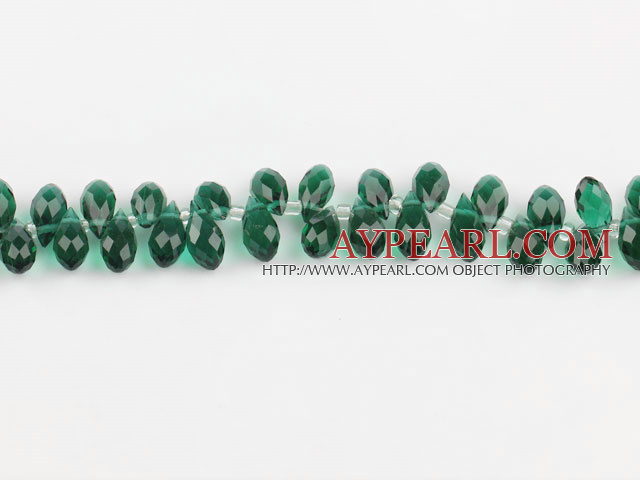 Manmade Crystal Beads, Grass Green, 6*12mm partial hole, drop shape, 16.1-inch strand