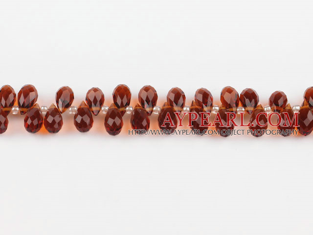 Manmade Crystal Beads, Dark Amber Color, 6*12mm partial hole, drop shape, 16.1-inch strand