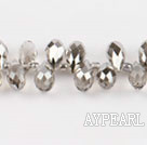 Manmade Crystal Beads, Gray, 6*12mm plating-color, partial hole, drop shape, 16.1-inch strand