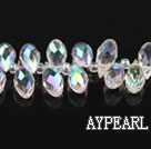 Manmade Crystal Beads, White, 6*12mm partial hole drop shape,Sold per 16.93-inch strands