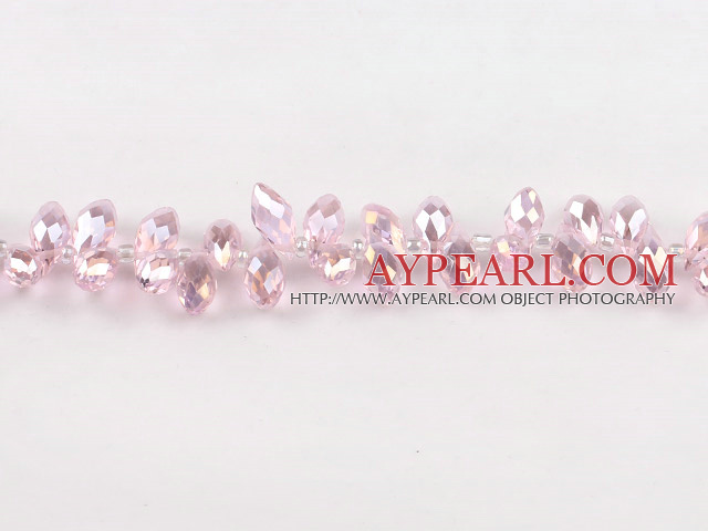 Manmade Crystal Beads, Pink, 6*12mm plating-color, partial hole drop shape,Sold per 16.14-inch strands