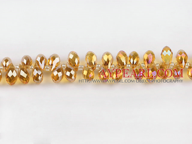 Manmade Crystal Beads, Amber Color, 6*12mm plating color, drop shape,Sold per 16.14-inch strands