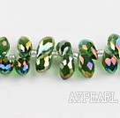 Manmade Crystal Beads, Olive Green, 6*12mm plating color, drop shape,Sold per 16.14-inch strands