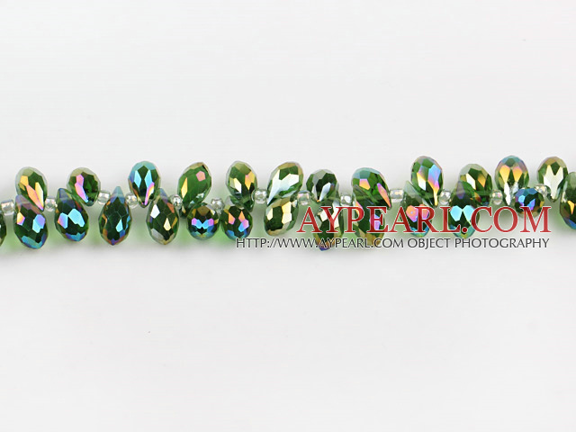 Manmade Crystal Beads, Olive Green, 6*12mm plating color, drop shape,Sold per 16.14-inch strands