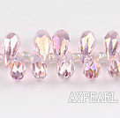 Manmade Crystal Beads, Pink, 7*14mm plating color, drop shape,Sold per 16.14-inch strands
