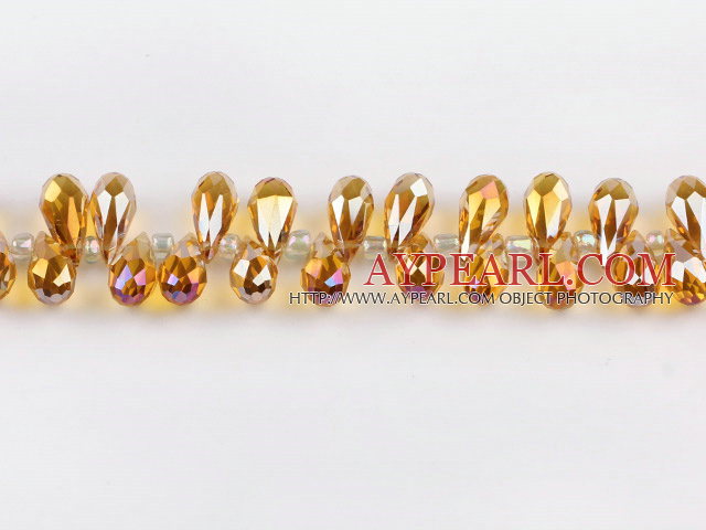 Manmade Crystal Beads, Gold Champagne Color, 7*14mm plating color, drop shape,Sold per 16.14-inch strands
