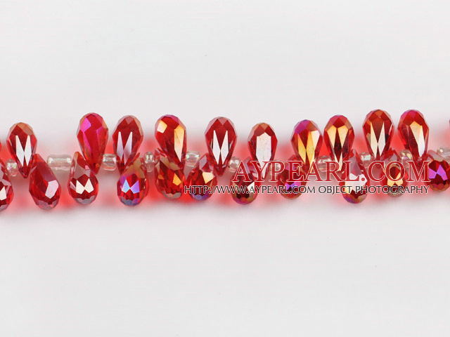 Manmade Crystal Beads, Red, 7*14mm plating color, drop shape,Sold per 16.14-inch strands