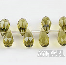 Manmade Crystal Beads, Olive Green, 7*14mm drop shape,Sold per 16.14-inch strands