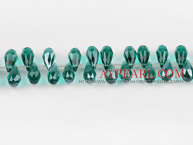 Manmade Crystal Beads, Peacock Green, 7*14mm drop shape,Sold per 16.14-inch strands