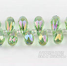 Manmade Crystal Beads, Fruit Green, 7*14mm plating-color, hole drop shape,Sold per 16.14-inch strands