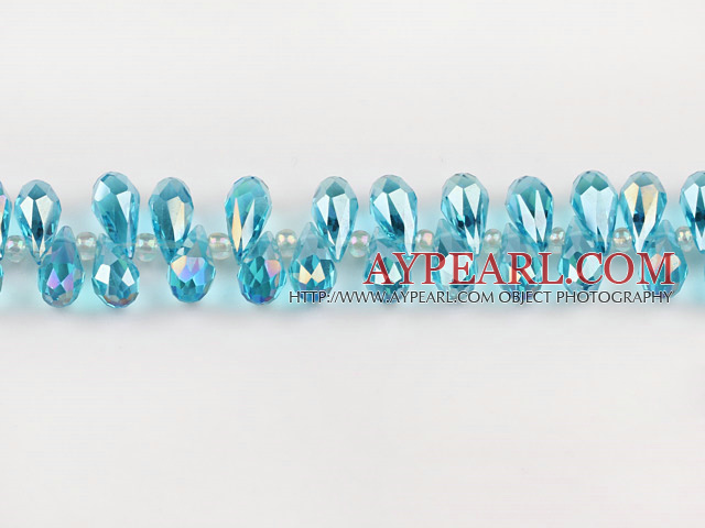 Manmade Crystal Beads, Lake Blue, 7*14mm plating-color, hole drop shape,Sold per 16.14-inch strands