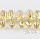 Manmade Crystal Beads, Light Yellow, 7*14mm plating-color, hole drop shape,Sold per 16.14-inch strands