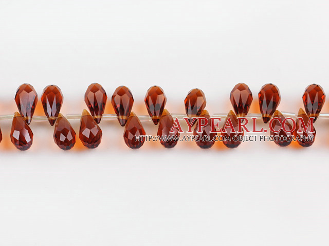 Manmade Crystal Beads, Dark Amber Color, 7*14mm hole drop shape,Sold per 16.14-inch strands