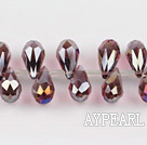 Manmade Crystal Beads, Purple, 7*14mm plating-color, hole drop shape,Sold per 16.14-inch strands