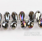 Manmade Crystal Beads, Gray, 7*14mm plating-color, hole drop shape,Sold per 16.14-inch strands