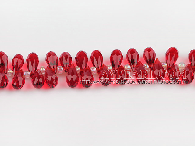 Manmade Crystal Beads, Red, 7*14mm hole drop shape,Sold per 16.14-inch strands