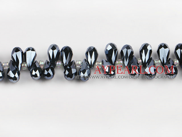 Manmade Crystal Beads, Black, 7*14mm plating-color, hole drop shape,Sold per 16.14-inch strands