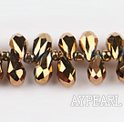 Manmade Crystal Beads, Plating Gold, 7*14mm hole drop shape,Sold per 16.14-inch strands