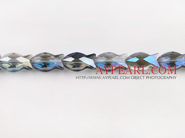 Crystal Beads, Blue, 10*10*20mm Porcelain Green fish shape, plating color, Sold per 13.39-inch strand