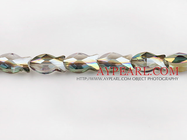 Crystal Beads, Green, 10*10*20mm fish shape, plating color, Sold per 14.2-inch strand
