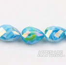 Crystal Beads, Porcelain Blue, 1*14*18mm plating color, straight hole, drop shape, Sold per 12.8-inch strand