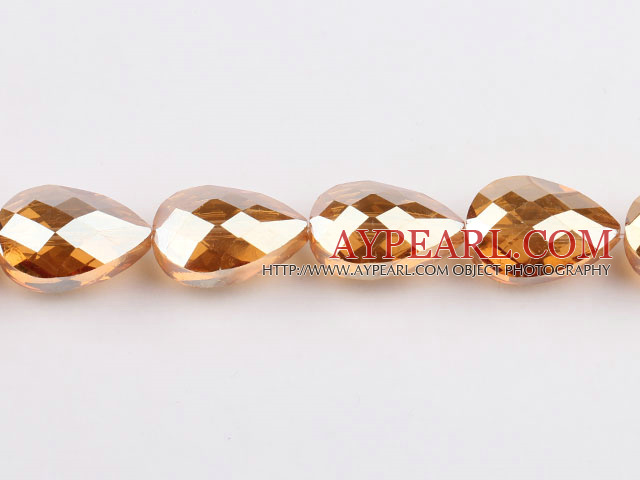 Crystal Beads, Gold, 13*17*24mm plating color, straight hole, drop shape, Sold per 14.2-inch strand