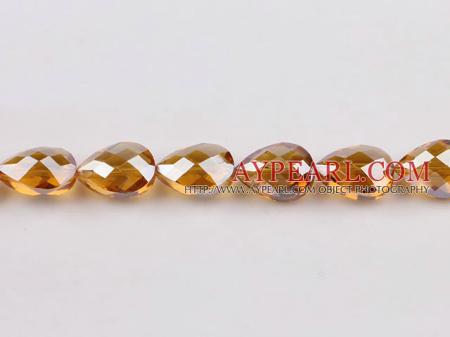 Crystal Beads, Dark Amber Color, 10*14*18mm straight hole, drop shape, Sold per 14.2-inch strand