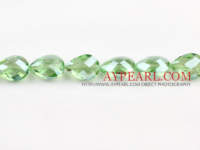 Crystal Beads, Fruit Green, 10*14*18mm straight hole, drop shape, Sold per 14.2-inch strand