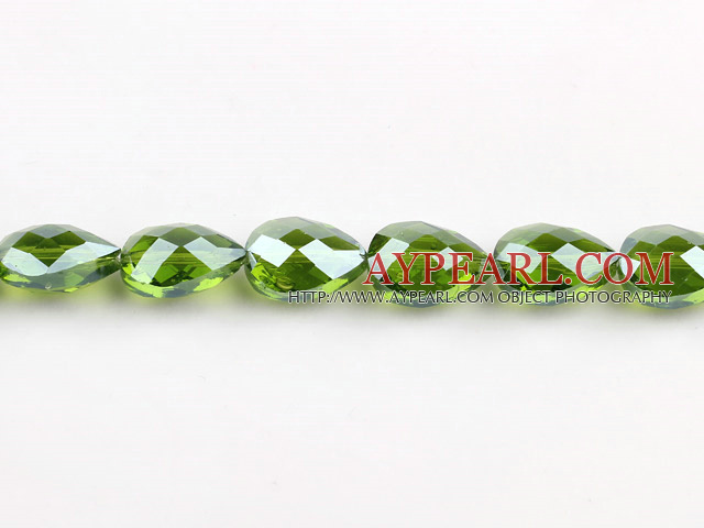 Crystal Beads, Grass Green, 10*14*18mm straight hole, drop shape, Sold per 14.2-inch strand