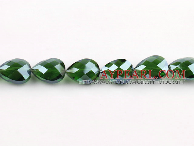Crystal Beads, Olive Green, 10*14*18mm straight hole, drop shape, Sold per 14.2-inch strand