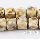 Porcelain beads,14*14mm cube,sand,sold per 14.96-inch strand