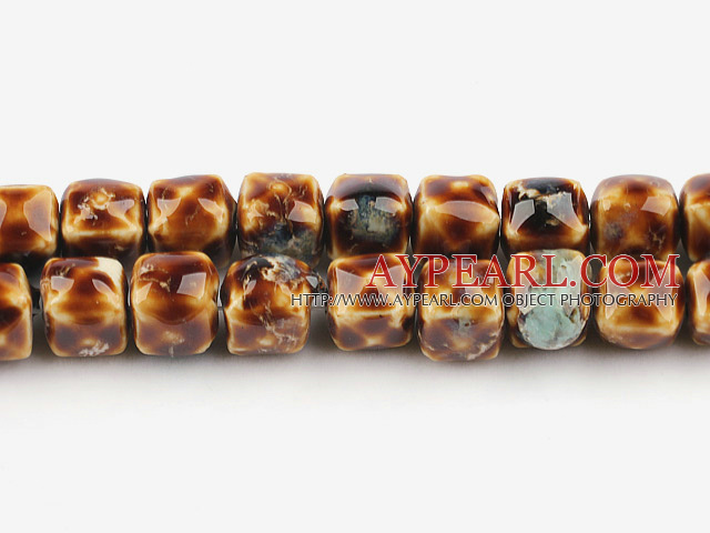 Porcelain beads,14*14mm cube,coffee,sold per 14.96-inch strand
