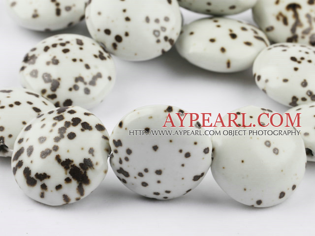 Porcelain beads,15*30mm flat oval,white,Sold per 14.57-inch strand